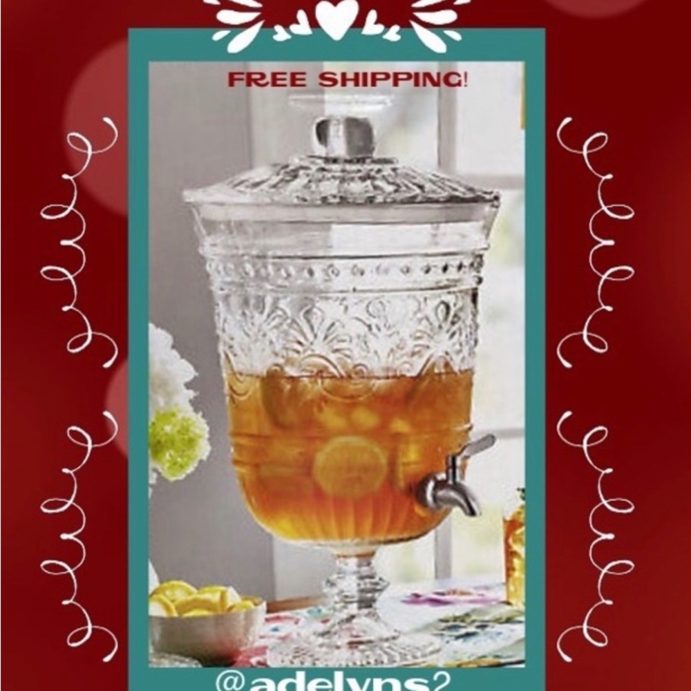 🌺🎁 NEW Pioneer Woman Cassie Glass Emboss Beverage Dispenser - Picture 9 of 12